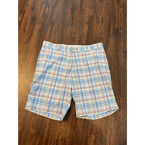 Peter Millar Crown Crafted Shorts Plaid Seersucker 9" Inseam Matlock Galaxy W34" - Picture 1 of 8